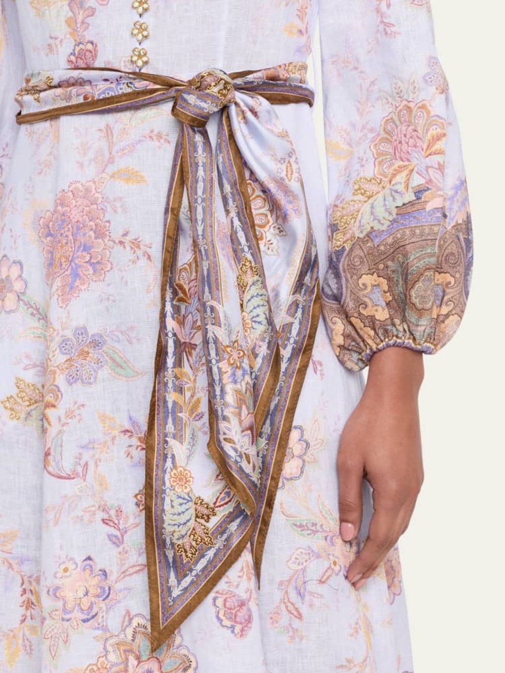 Zimmermann Lilac Floral-Print Long-Sleeve Midi Dress with Self-Tie Belt - Picture 6 of 12